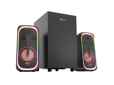 Trust GXT635 RUMAX RGB, 2.1 stereo, 20W + 2x10W RMS, USB/Bluetooth/HDMI, digital/analog, fjärrkontroll - Svart