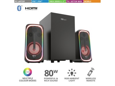 Trust GXT635 RUMAX RGB, 2.1 stereo, 20W + 2x10W RMS, USB/Bluetooth/HDMI, digital/analog, fjärrkontroll - Svart#3