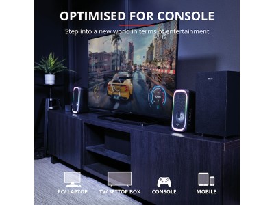Trust GXT635 RUMAX RGB, 2.1 stereo, 20W + 2x10W RMS, USB/Bluetooth/HDMI, digital/analog, fjärrkontroll - Svart#5