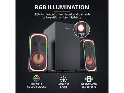 Trust GXT635 RUMAX RGB, 2.1 stereo, 20W + 2x10W RMS, USB/Bluetooth/HDMI, digital/analog, fjärrkontroll - Svart#6
