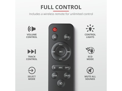 Trust GXT635 RUMAX RGB, 2.1 stereo, 20W + 2x10W RMS, USB/Bluetooth/HDMI, digital/analog, fjärrkontroll - Svart#8