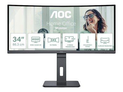 34" AOC CU34P3CV, Curved VA 3440x1440, 4 ms, 100Hz, 1500R, höjdjusterbar, HDMI/DP/USB-C 65W, LAN, högtalare, USB 3.2-hubb#1