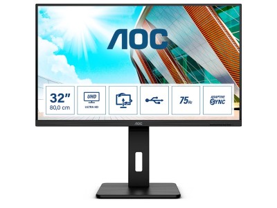 31.5" AOC U32P2CA, VA 3840x2160, 4 ms, höjdjusterbar, pivot, 2xHDMI/DP/USB-C 65W, högtalare, USB 3.2-hubb#1
