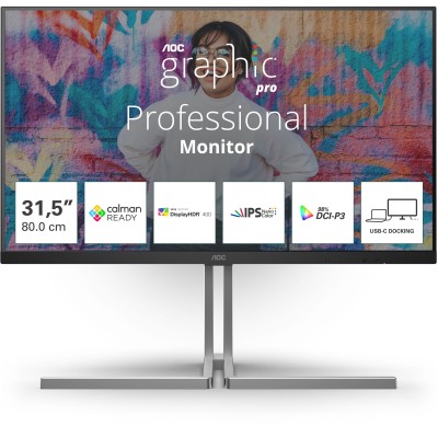 31.5" AOC U32U3CV, Nano IPS 4K/3840x2160, höjdjusterbar, pivot, 2xHDMI/DP/USB-C 96W, USB 3.2-hubb, högtalare#1