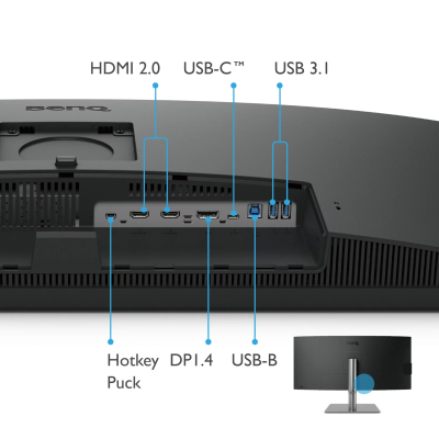 34" BenQ PD3420Q, IPS 3440x1440, 5 ms, DisplayHDR 400, höjdjusterbar, 2xHDMI/DP/USB-C 65W, högtalare, USB 3.2-hubb#5