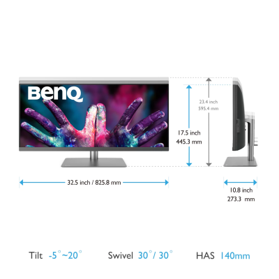 34" BenQ PD3420Q, IPS 3440x1440, 5 ms, DisplayHDR 400, höjdjusterbar, 2xHDMI/DP/USB-C 65W, högtalare, USB 3.2-hubb#6