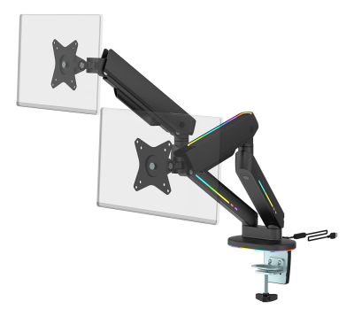 Bordfäste DELTACO Gaming Premium RGB Dual monitor arm, 2 skärmar 17-32", fjärrkontroll - Svart
