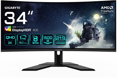 34" Gigabyte G34WQCP, Curved VA 3440x1440, 1 ms, 180Hz FreeSync Premium, 1500R, HDR400, höjdjusterbar, 2xHDMI/DP, USB 3.2-hubb, högtalare