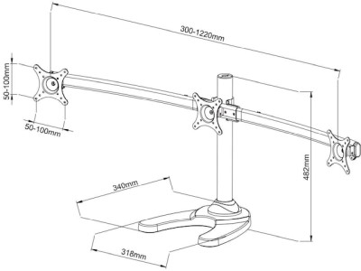 Bordsstativ iiglo MS300, för 3 x 13-27" (max 10kg/skärm), VESA 75/100, lutning/vridning#2