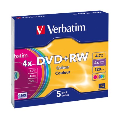 DVD+RW media Verbatim 4.7 GB 4X, Colours, slim case, 5-pack