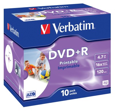 DVD+R media Verbatim 4.7 GB 16X, printable, 10-pack jewel case