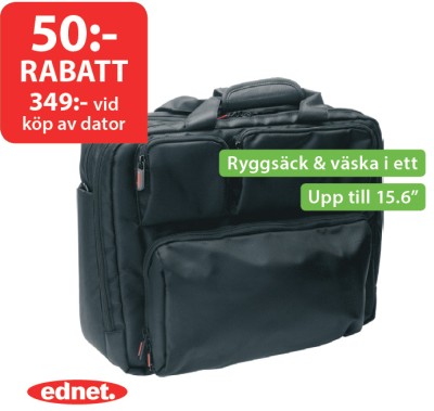 Ednet 2-in-1 Notebook Bag 15.6", ryggsäck & väska i ett - Svart