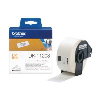 Brother DK-11208, adressetikett 38x90mm, 400 st, svart på vit, termiskt papper