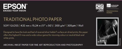 Epson Traditional Photo Paper, 17"/432mm, 330g/m2, rulle 15 meter