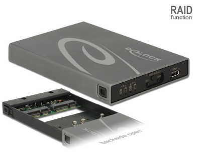 DeLOCK External Enclosure 2 x mSATA SSD > USB 3.1 Gen 2 USB-C med RAID
