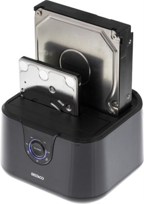 USB dockningsstation för dubbla diskar med kloning för 2.5" och 3.5" SATA3-hårddiskar, USB 3.0, Deltaco - Svart#2
