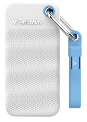 1 TB Verbatim Pocket SSD, USB 3.2 Gen2, med 2 st gummiskal - Vit/Blå#1