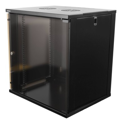 19" Skåp DELTACO 12U, 540x450x580mm, stående eller väggmonterat, glasdörr - Svart