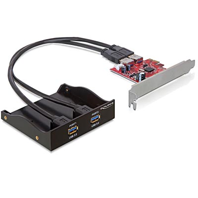PCI-Express x1 kort, DeLock, 2xTyp A portar i fronten, floppy-ström, USB 3.0