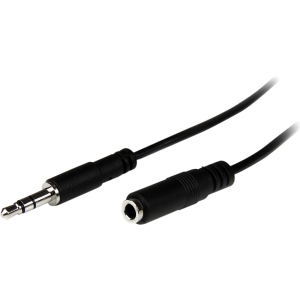 Förlängningsljudkabel stereo 3,5 mm, slim, 1 meter - Svart
