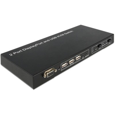 Systemswitch DeLock 11367, 2-vägs KVM, DisplayPort, USB, fjärr, ljud, svart