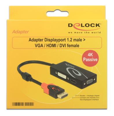 Multi-adapter DeLOCK DisplayPort 1.2 till VGA/HDMI/DVI, 4K passiv - Svart#2