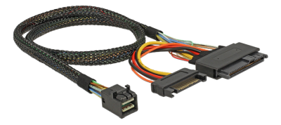 SAS intern kabel vinklad (SFF-8643) till U.2 (SFF-8639) + SATA-ström, DeLOCK, 50 cm - Svart