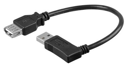 USB 2.0-förlängningskabel , vinklad, 0,3 meter - Svart