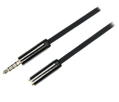 Förlängningsljudkabel Deltaco 4-pin hane-hona 3,5 mm, 1 meter - Svart