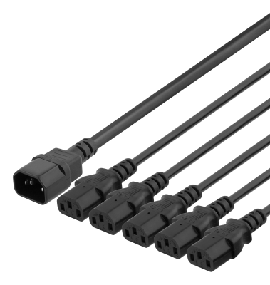 Strömkabel 3-polig apparatkabel + Y-splitter, IEC C14 hane till 5xIEC C13 hona, 2 m#1