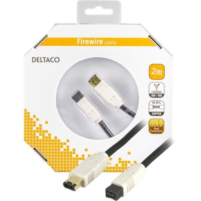 Firewire 800-kabel, 9/6-pin Bilingual, 2 meter, guldpläterad