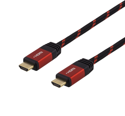 HDMI-kabel Deltaco GAMING, UHD 60Hz, tygklädd, 2 meter - Svart/röd