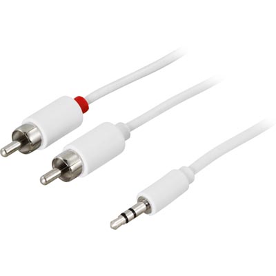 Ljudkabel 3,5 mm stereo till 2xRCA, 5 meter - Vit