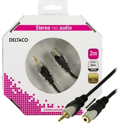 Förlängningsljudkabel stereo 3,5 mm, 2 meter - Svart