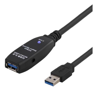 Förlängningskabel Deltaco PRIME aktiv, USB 3.0 Typ A ha till Typ A ho, 7 meter - Svart