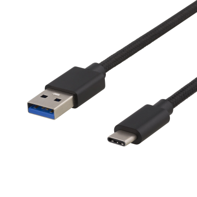 USB-C 3.1-kabel Gen1 Typ C ha till A ha, tygklädd, 1 meter, Deltaco PRIME - Svart