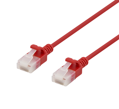 Nätverkskabel oskärmad Cat6a, slim, 3,5mm i diameter, 1 meter - Röd