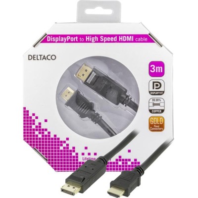 DisplayPort till HDMI-kabel, 3 meter - Svart