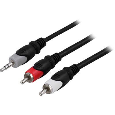 Ljudkabel 3,5 mm stereo till 2xRCA, 0,5 meter - Svart