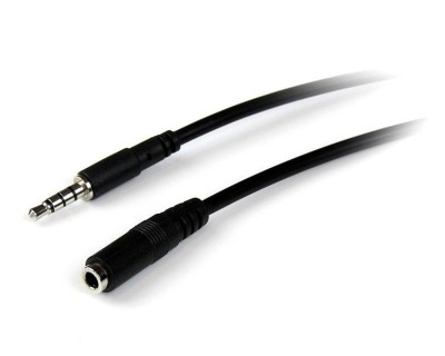 Förlängningsljudkabel stereo 3,5 mm, TRRS 4-pol, mik+hörlur, 2 meter - Svart
