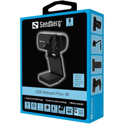 Sandberg USB Webcam Pro+ 4K, 8 Mpixel, inbyggt linsskydd#4