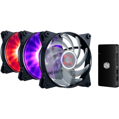 Fläkt 120 mm Cooler Master MasterFan 120 AB RGB, 20 dBa, 42,7 cfm, 650~1300 RPM, 3-pack, RGB LED Controller
