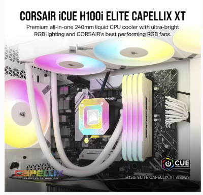 Corsair iCUE H100i ELITE CAPELLIX XT White, 240mm, RGB - Vit#2