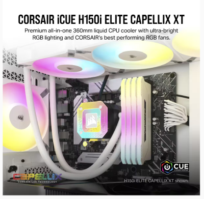 Corsair iCUE H150i ELITE CAPELLIX XT White, 360mm, RGB - Vit#2