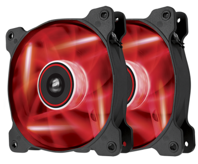 Fläkt 120 mm Corsair AF120 Quiet Edition, 25,2 dBA, 1500 rpm, 52,19 cfm, Röd LED, Dual Pack