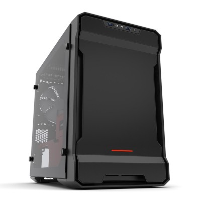 Phanteks Enthoo Evolv mITX Tempered Glass, Mini-ITX, fönster i härdat glas, RGB LED - Svart/Röd
