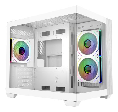 Cooler Master Elite 481 White, TG, 3x120mm ARGB-fläktar, MicroATX - Vit/Trä#1