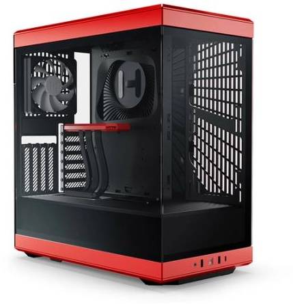 Hyte Y40 Red Miditower, ATX, Panoramic Glass, inkl. PCIe 4.0 riser - Svart/Röd