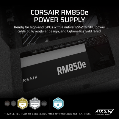 Corsair RM850e (2025) 850W, PCIe 5.1, ATX 3.1, 120 mm fläkt, 80PLUS Gold, semipassivt, löstagbara kablar - Svart#4