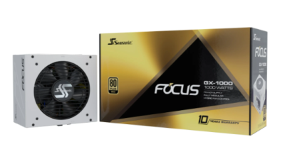 Seasonic Focus GX White 1000W, ATX 3.0, 120 mm fläkt, 80PLUS Gold, semipassivt, löstagbara kablar - Vit#1
